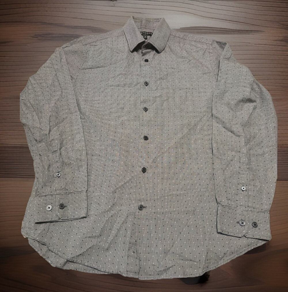 Express Modern Fit Dotted Dress Shirt Gray Men’s M 15-15.5